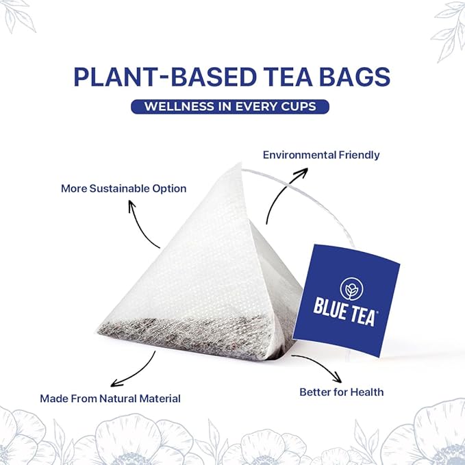 BLUE TEA - Butterfly Pea Flower Tea - 100 Count - Pyramid Plant Based Tea Bag | ANTIOXIDANT RICH | Tea Gift - Herbal Tea - Flower Based - Caffeine Free - Non-Bitter | Zipper Pack