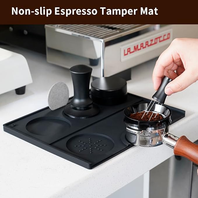 Espresso Tamping Mat - Espresso Tamping Station Food Grade Silicone Coffee Tamper Mat Espresso Accessory for Baristas Home Kitchen Bar Coffee Shop 9.84Inch x 7.87Inch (Black)