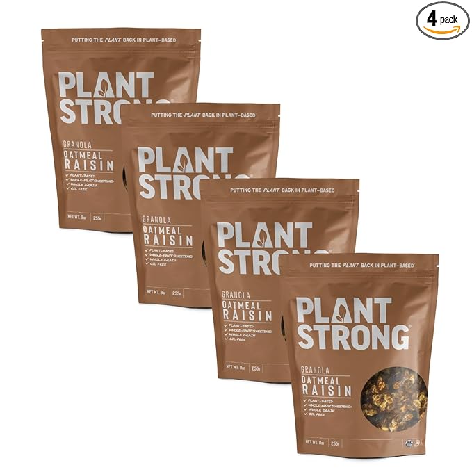 PLANTSTRONG Classic Oatmeal Raisin Cookie Granola Snack Mix - Whole Grain, Naturally Sweetened With Fruit, Plant Based, Oil Free - Pack of 4 x 9oz Bags
