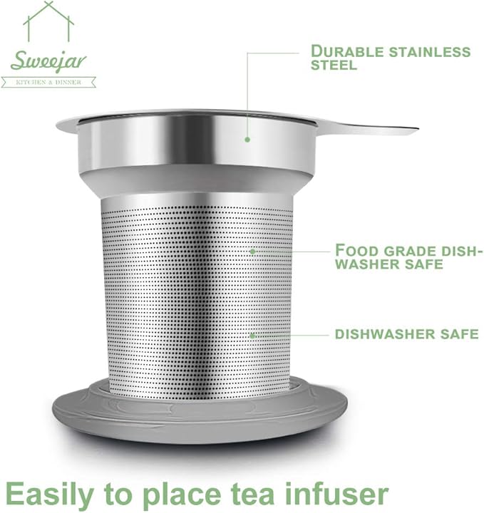 Sweejar Porcelain Tea Infuser Mug with Lid, 16 oz Teacup with Strainers for Loose Leaf Tea, Microwave and Dishwasher Safe Coffee Mug(New Jade)