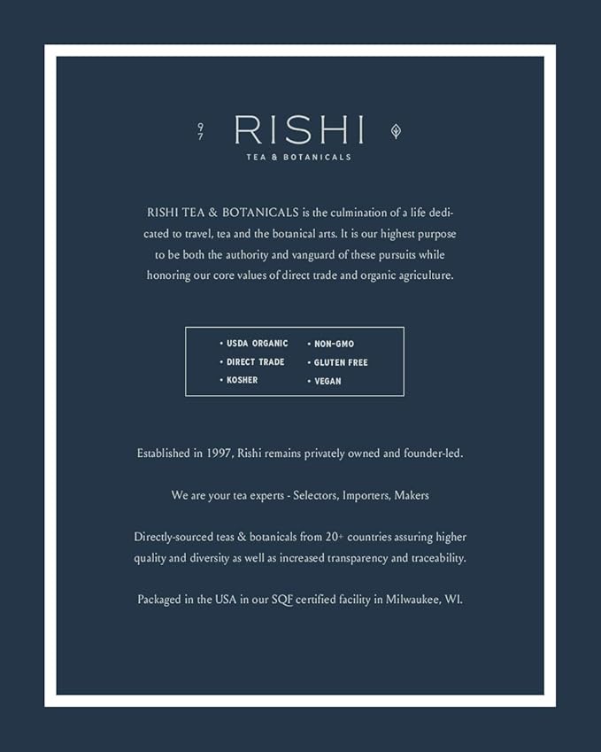 Rishi Tea Masala Chai Black Sachet Tea Bag Blend - Organic, Assam with Whole Spices, Energizing & Caffeinated - 50 Count