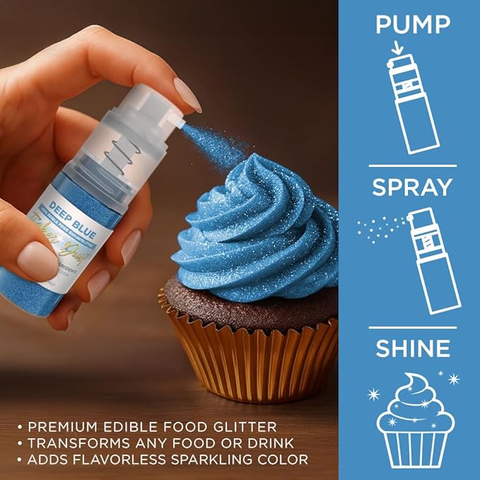 Bakell - Deep Blue Tinker Dust (4g, 1x Mini Spray Pump) Edible Glitter for Food, Desserts, and Beverages!