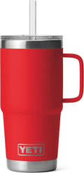 YETI Rambler 25 oz Tumbler with Handle and Straw Lid, Travel Mug Water Tumbler, Vacuum Insulated Cup with Handle, Stainless Steel, Rescue Red