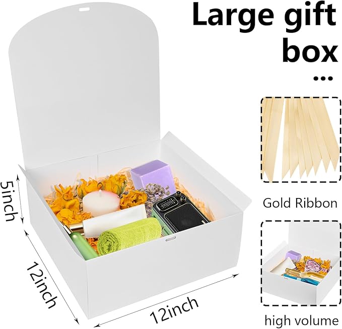8Pack Large Gift Boxes with Lids, 12x12x5 Inches Bridesmaid Proposal Box With Ribbon, White Boxes For Gifts, Paper Gift Box For Presents, Wedding, Bridal Shower, Birthday Party