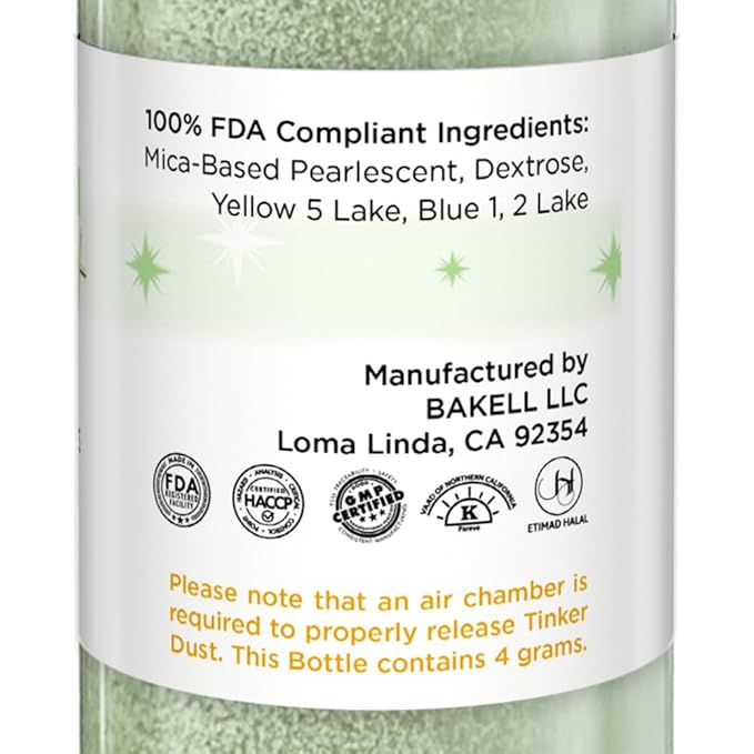 Bakell - Soft Green Tinker Dust (4g, 1x Mini Spray Pump) Edible Glitter for Food, Desserts, and Beverages!