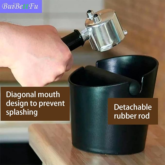 5 Inch Coffee Knock Box Shock-Absorbent Durable Barista Style Knock Box With Removable Knock Bar and Non-Slip Base Gift (S-Black)