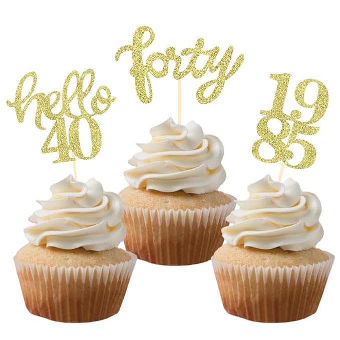 Gold Glitter 40th Birthday Cupcake Toppers 40th Birthday Celebrating Party Decorations - Set of 24