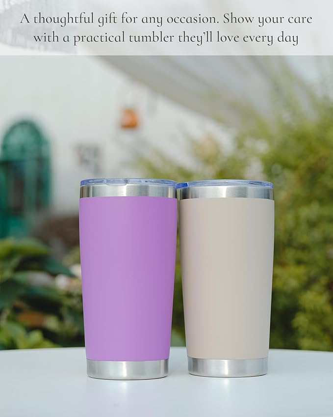Travel Coffee Tumbler 20oz, 12 Pack Leakproof Travel Coffee Mug with Lid and Straw, Stainless Steel Double Wall Vacuum Insulated Tumbler for Hot/Iced Drinks (Textured Matte, Brown)
