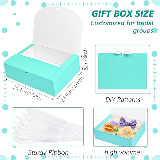 12Pack Blue Gift Boxes with Lids, 12×9.8×3.1 Inch Groomsmen Proposal Box, Luxury Blue Gift Box with Ribbon for Wedding, Birthday, Party, Christmas, Bridesmaid, Graduation Gift