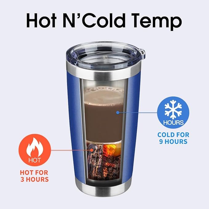 20oz Tumbler Stainless Steel Vacuum Insulated Mug with Lid, Double Wall Travel Mug, Durable Powder Coated Coffee Cup, Suitable for Ice Drinks and Hot Beverage (New Blue 6 pack)