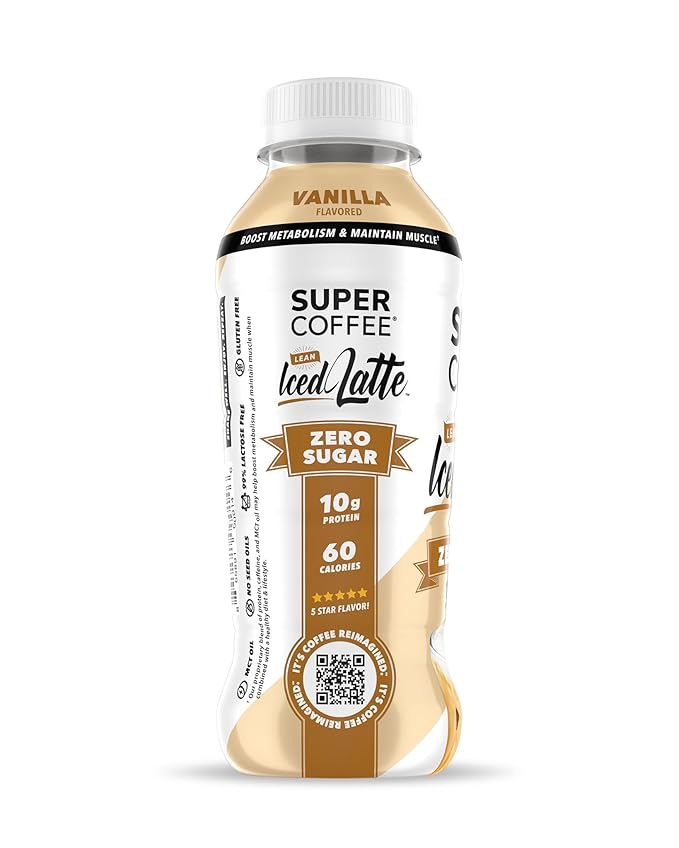Super Coffee, Ready To Drink Iced Coffee, Vanilla Latte (12 Ounce Bottles, Pack of 12) - Low Net Carbs, No Added Sugar, Keto Friendly, 10g of Protein, Low Calorie, Protein Coffee
