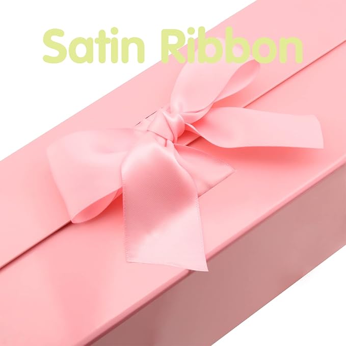 HAPPY POTATO Large Gift Box with Lid 13.5x9x4.1 Inches, Pink Gift Boxes with Ribbon, Bridesmaid Proposal, Magnetic Gift Box for presents (Glossy Pink)