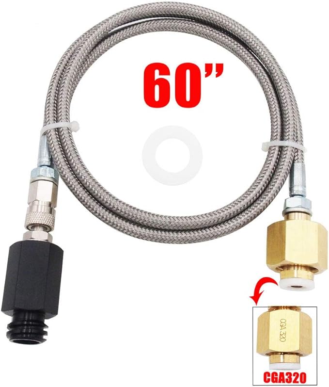 Soda Machine CO2 External Hose Stainless steel Adapter Kit with 60 inches length to CGA320 Tank