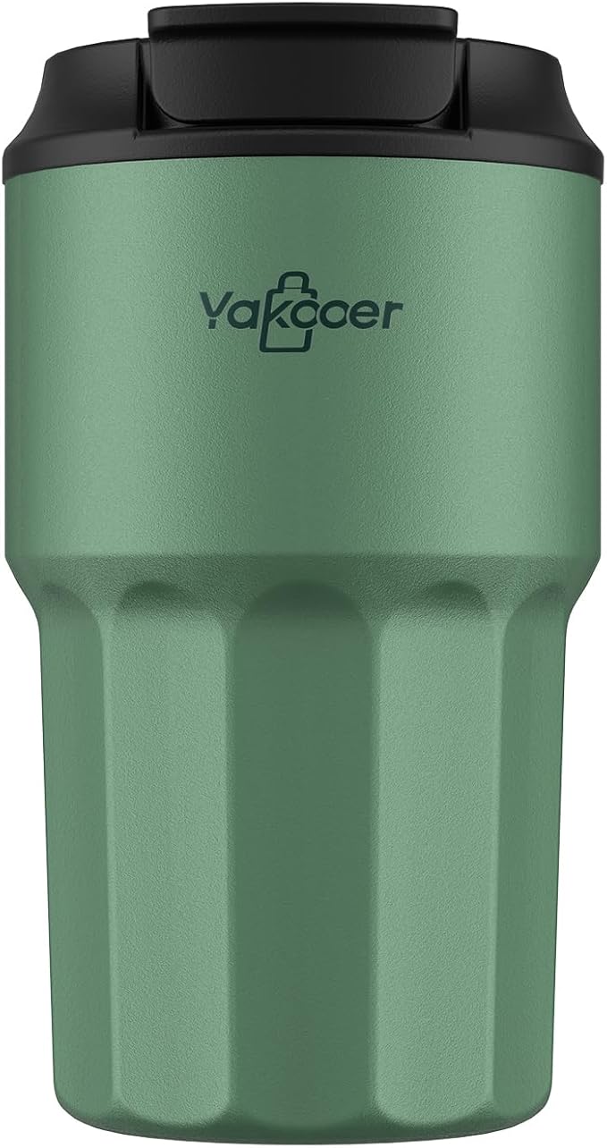 16 oz Coffee Insulated Tumbler with Lid and Flip Straw, Leak-Proof Food Grade 304 Stainless Steel Travel Coffee Mug, Double Wall Vacuum Cup for Hot and Cold Drinks (Green)