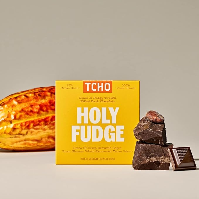 TCHO Holy Fudge 76% Dark Chocolate Bars (3 pack) | Single Origin, Plant Based, Organic & Fair Trade, | Non GMO, Non-Dairy, Vegan, Soy Free (2.5oz each)