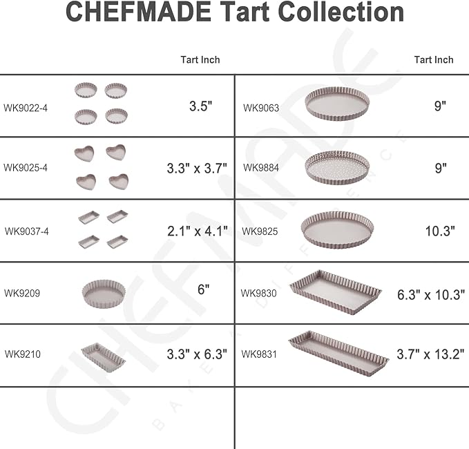 CHEFMADE 9.5-Inch Round Tart Pan with Removable Loose Bottom, Non-Stick Carbon Steel Quiche Pan for Oven Baking (Champagne Gold)