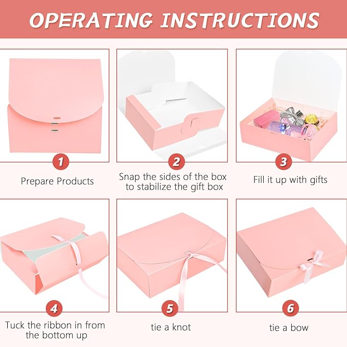 15Pack Gift Boxes with Lids, 10.6x7.8x3.1 Inches Bridesmaid Proposal Box with Ribbon, Pink Gift Boxes for Presents,Kraft Paper Boxes for Wedding Christmas Birthday Baby Shower Party