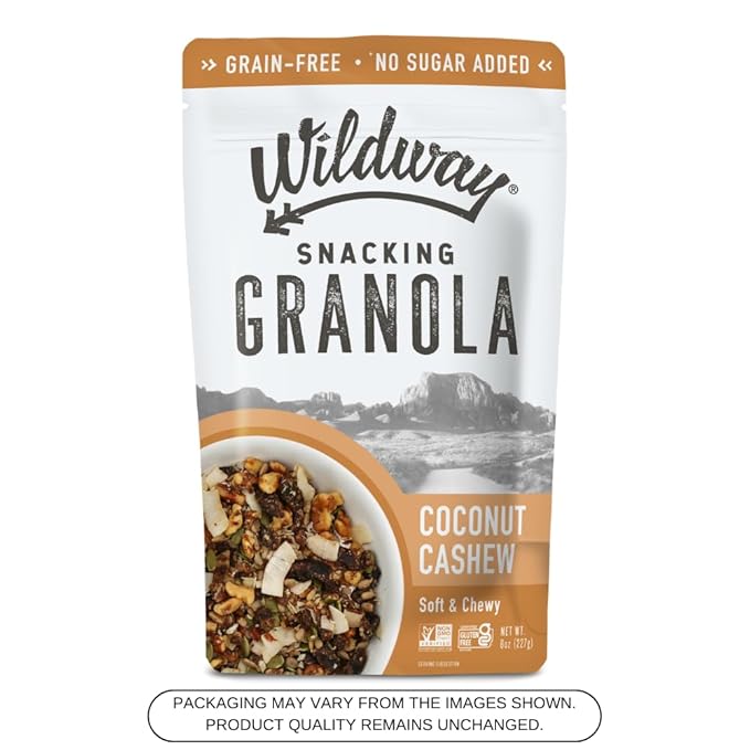 Wildway Keto Granola | Coconut Cashew | Grain-Free, Certified Gluten-Free Cereal | Vegan, Low Carb | No Sugar Added | Paleo-Friendly | Non-GMO Fruit & Nut Clusters | Nutrient-Rich Snack | 8 oz, 6 Pack