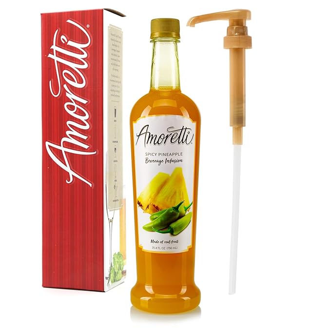 Amoretti - Spicy Pineapple Beverage Infusion - Drink Mix & Water Enhancer with Pump for Flavoring Cocktails, Waters, Teas, and other Beverages, Preservative Free