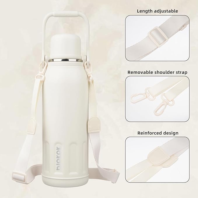 BJPKPK Insulated 50oz Thermos Dishwasher Safe Water Bottle with Lid and Carry Handle Stainless Steel Water Bottles for Outdoor Sports,Beige