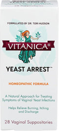 Vitanica Yeast Arrest, Homeopathic Vaginal Suppositories, for Yeast Infection Symptoms, Relieves Burning, Itching & Discharge, with Boric Acid, Tea Tree Oil & Probiotics, Vegan (Yeast Arrest, 28)
