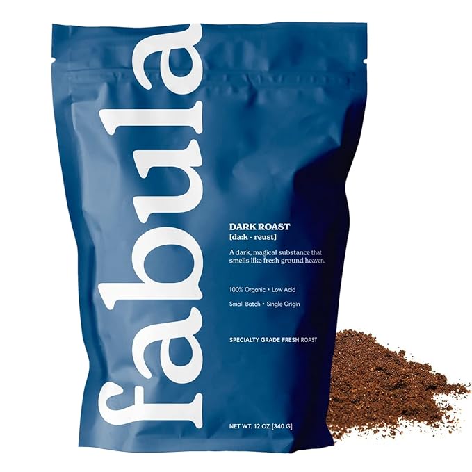 Fabula Coffee Dark Roast Freshly Ground - Organic - Low Acid - Single Origin - Non-GMO - Mold Free - 12 Ounces
