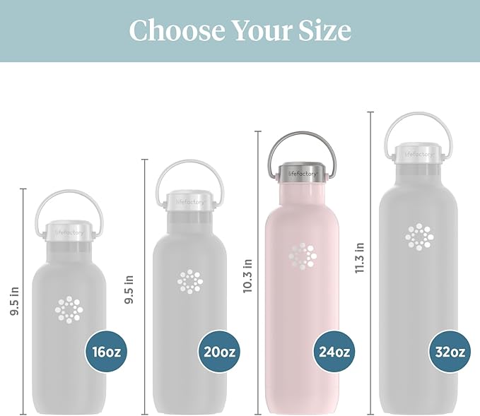 Lifefactory 24-Ounce Stainless Steel Vacuum-Insulated Sport Bottle, Desert Rose