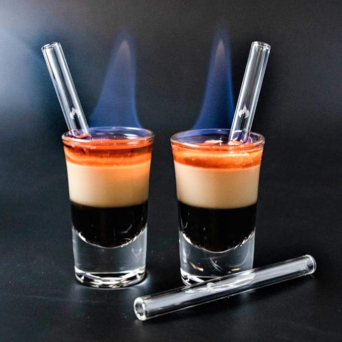 HALM Glass Straws - 6 Reusable 4 Inch Short Drinking Straws + Plastic-Free Cleaning Brush Perfect for B52 and Shot Glasses or Blowing Tubes & Paraphernalia - Dishwasher Safe - Eco-Friendly – Straight