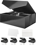 HAPPY POTATO 5 Large Gift Boxes with Ribbon 11.5x8.1x3.8 Inches, Black Boxes with Lids, Groomsmen Proposal Boxes, Magnetic Gift Boxes for Presents (Glossy Black, Pack of 5)
