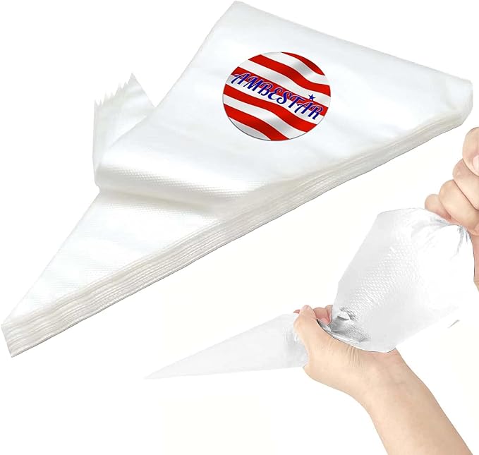 19-Inch Icing Bags Heavy Duty, AMBESTAR 100 Pieces Thick Anti-Burst Disposable Decorating Bags for all Size Tips Couplers and Baking Cookies Candy Supplies Kits, Large Cake Decorating Tools