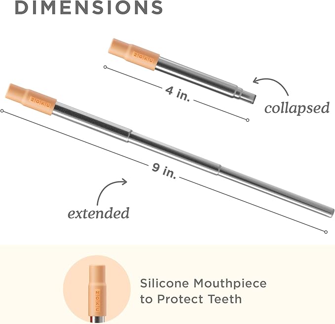 ZOKU Reusable Metal Straw with Case for Travel, Orange - Collapsible Stainless Steel Drinking Straw with Silicone Tip and Cleaner Brush, Ideal for Key Chains, Pockets, Purses