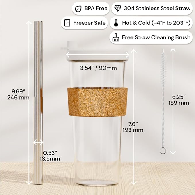 Dodoko Reusable 24 oz Boba Cup and Straw - White