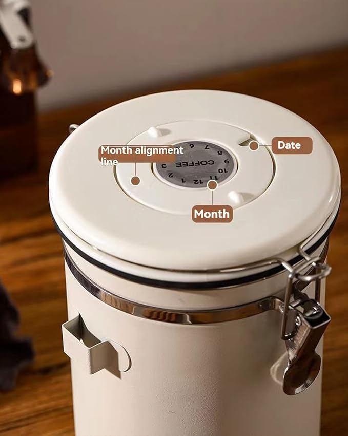 Coffee Canister, Stainless Steel Coffee Bean Storage Container with Date Tracker and Scoop, Kitchen Food Container for Grounds Coffee, Beans, Tea, Flour, Cereal, Sugar, 22OZ (1800ML | Beige)