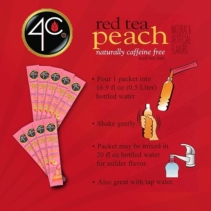 4C Powder Drink Stix, Red Tea Peach 500 Count, Bulk Buy, Singles Stix, On the Go, Refreshing Water Flavorings, Value Pack