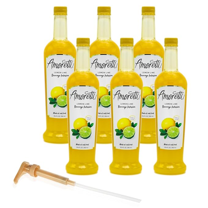 Amoretti - Lemon Lime Beverage Infusion - Drink Mix & Water Enhancer with Pump for Flavoring Cocktails, Waters, Teas, and other Beverages, Preservative Free