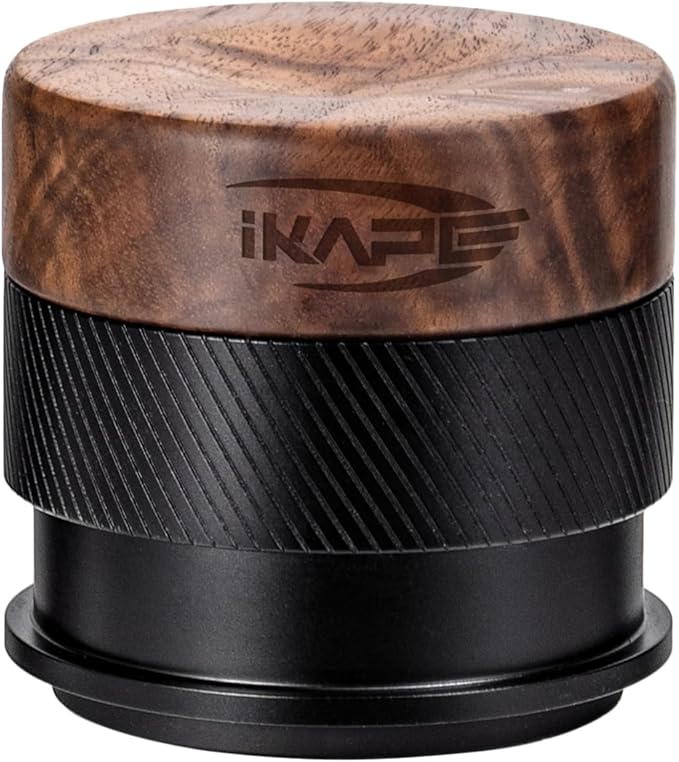 IKAPE 51MM Espresso Tamper, New Wooden Handle Design，Premium Barista Coffee Calibrated Tamper with Spring Loaded, 100% Stainless Steel Tamper Compatible with All 51MM Bottomless Portafilter