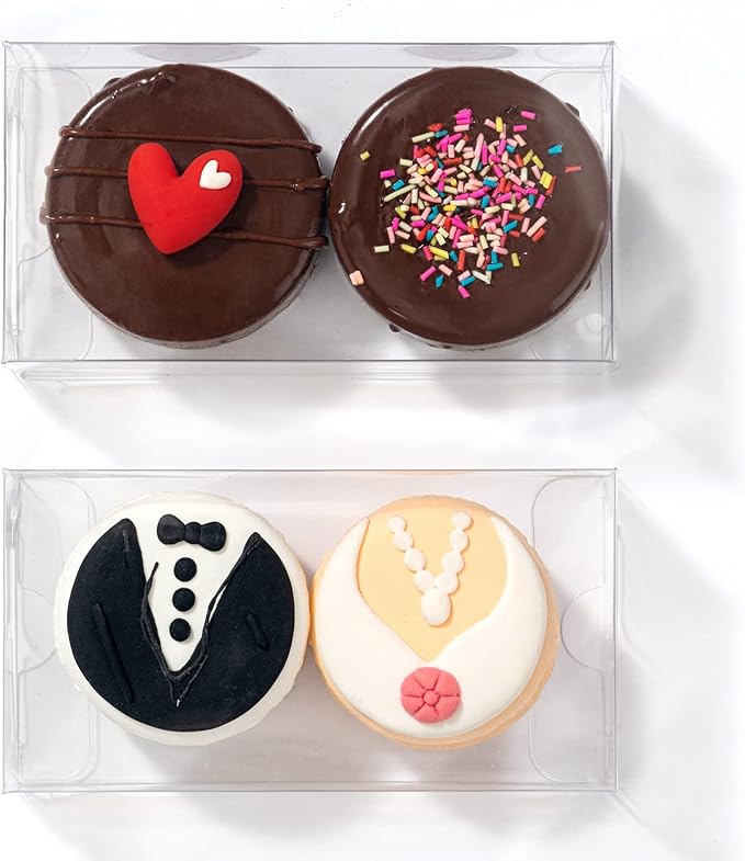 RomanticBaking 37 Pack 4.17" x 2.16" x 1.37" Macaron Boxes for 2 Chocolate Covered Oreo Brownie Truffle Treat Pastry Boxes for Christmas