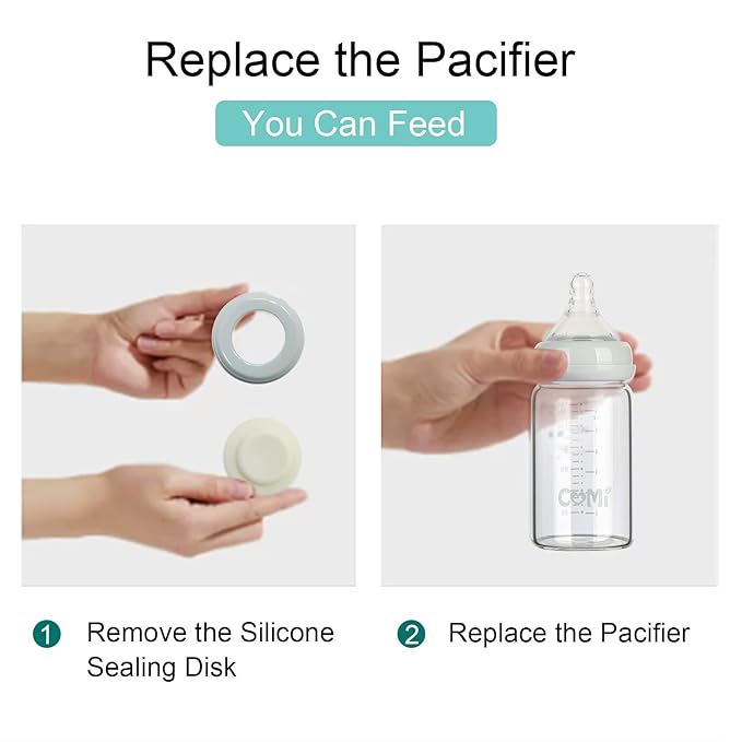 COMI Wide Neck Glass Breastmilk Collection n Storage Bottle, 6oz with Screw Ring Sealing Disk; Re-markable Sealing Disc. BPA Free, Fits Breast Pumps & Nipples (Gray Lids)