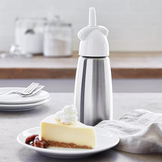 iSi North America Easy Whip Plus (1 Pt) - Cream Whipper with Stainless Steel Bottle, Easy to Use for Homemade Flavored Toppings, Desserts, Sauces - Compact Kitchen Tool, Great for Beginners (White)