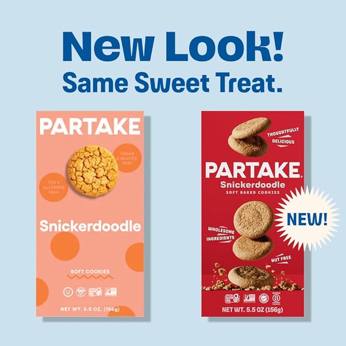 Gluten Free Partake Soft Baked Cookies Variety Pack (Chocolate Chip, Snickerdoodle, Lemon) - Vegan - Free From the Top 9 Allergens Including Dairy, Wheat, Soy, Eggs, & Peanuts - Non GMO - Safe School & Office Snack (3 Pack, 5.5oz Boxes)