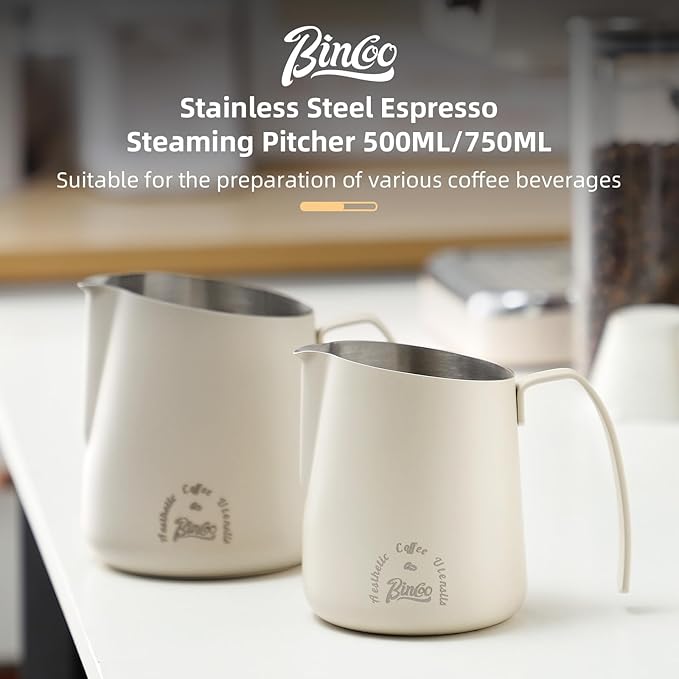 Milk Frothing Pitcher 750ML - Espresso Steaming Pitcher with Large Handle and Scale,Stainless Steel Milk Frothing Cup for Cappuccino, Latte Art,Coffee Machine Accessories (White)