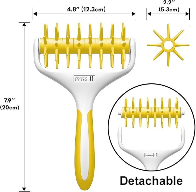 Orblue Pizza Dough Docker, Pastry Roller with Spikes, Pizza Docking Tool for Home & Commercial Kitchen - Pizza Making Accessories that Prevent Dough from Blistering, Yellow