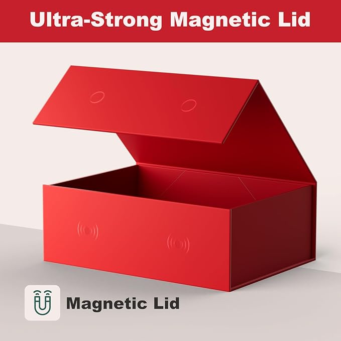Large Red Gift Box with Lid: 13.5×10×5 Inches - Strong Magnetic Closure for Valentines Christmas Bridesmaid Gifts – Perfect for Couples Friends Family