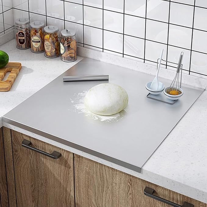 Nisorpa 304 Stainless Steel Cutting Board with Lip, Large Chopping Board for Kitchen with Rolling Pin, Cutting Boards for Chopping Meat, Vegetables, Fruits, Cheese, Bread, 35.4"Lx19.7"W