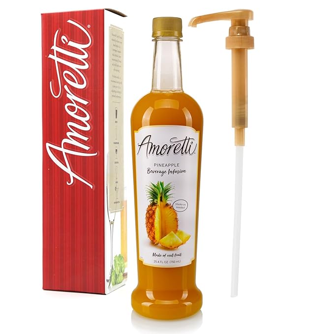 Amoretti - Pineapple Beverage Infusion - Drink Mix & Water Enhancer with Pump for Flavoring Cocktails, Waters, Teas, and other Beverages, Preservative Free