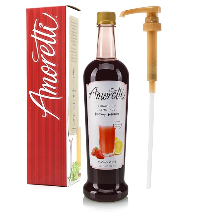 Amoretti - Strawberry Lemonade Beverage Infusion - Drink Mix & Water Enhancer with Pump for Flavoring Cocktails, Waters, Teas, and other Beverages, Preservative Free