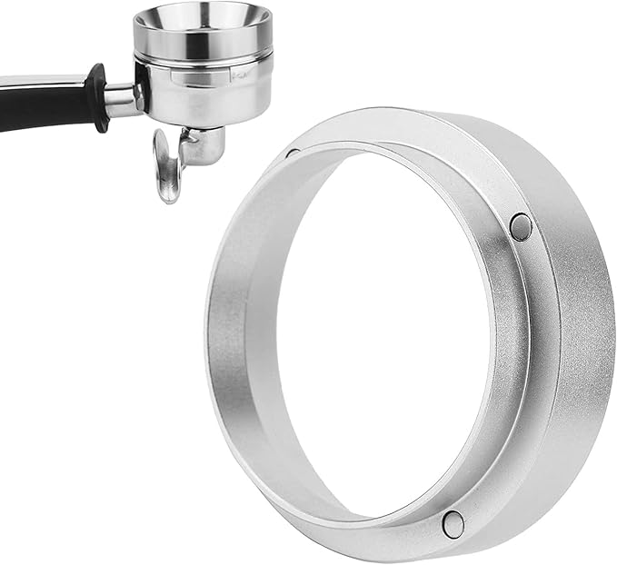 1pc Espresso Dosing Funnel 51/53/58mm Coffee Dosing Ring Aluminum Espresso Distribution Coffee Tool for Home Coffee Bar Shop College Dorm Room Apartment Essential Coffee Accessories (53mm, Silvery)