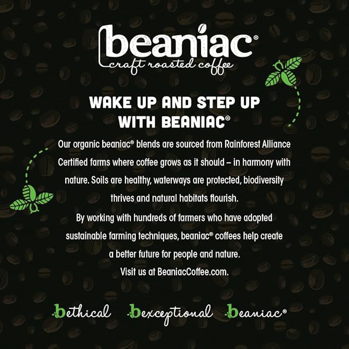 beaniac Organic Daily Dose Donut Shop, Light Roast, Single Serve Compostable K Cup Coffee Pods, Organic Arabica Coffee, Keurig Brewer Compatible, 72 Count