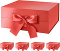 HAPPY POTATO 5 Christmas Gift Boxes with Lids and Ribbon 9x6.5x3.8 Inches, Bridesmaid Proposal Boxes, Red Gift Boxes for Presents (Glossy Red, Pack of 5)