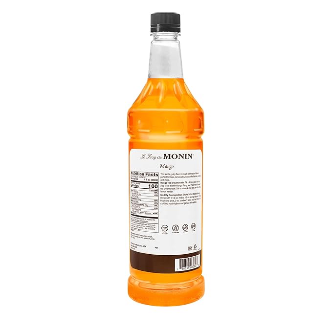 Monin - Mango Syrup, Tropical and Sweet, Great for Cocktails, Sodas, and Lemonades, Gluten-Free, Non-GMO (1 Liter, 2-Pack)